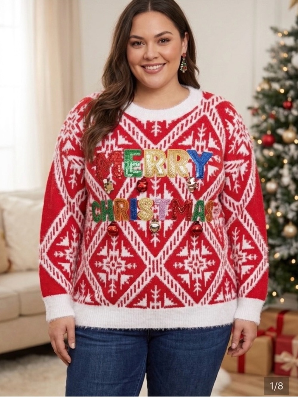 Jolly Sweaters Holiday Festive Red Merry Christmas Sweater New Without Tags XXL